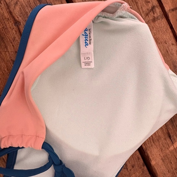 Aqua Blue and Peach Bikini Top with Sporty Design. Bottoms available separately - Picture 3 of 3